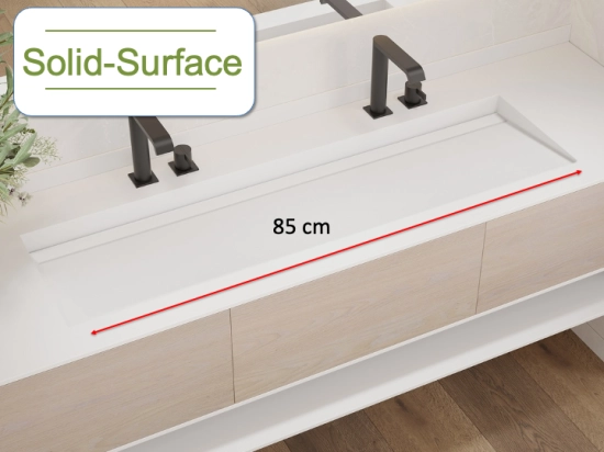 Plan vasque, bassin incliné grand taille 85 cm : L 100 à 201 x P 40 à 51 cm, finition lisse mate, Solid-Surface, résine Akrytan®SOLID teinté dans la masse, Livraison Offerte.